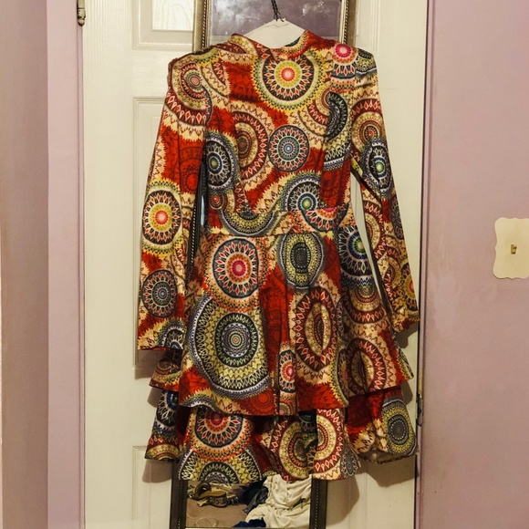 Unique Exotic High Fashion Flare Carretto Print Geometric Dress Knee Length Midi - Picture 8 of 11